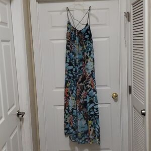 Bebe womens L blue multi color strappy cocktail maxi dress